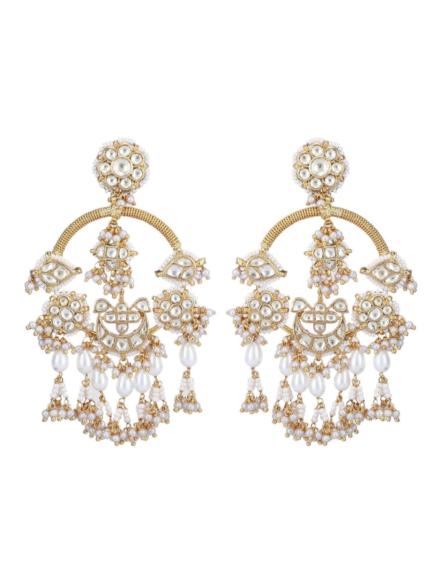 Gold-Plated Moissanite chandbaali Earrings with Pearl Drops - Auraa Trends