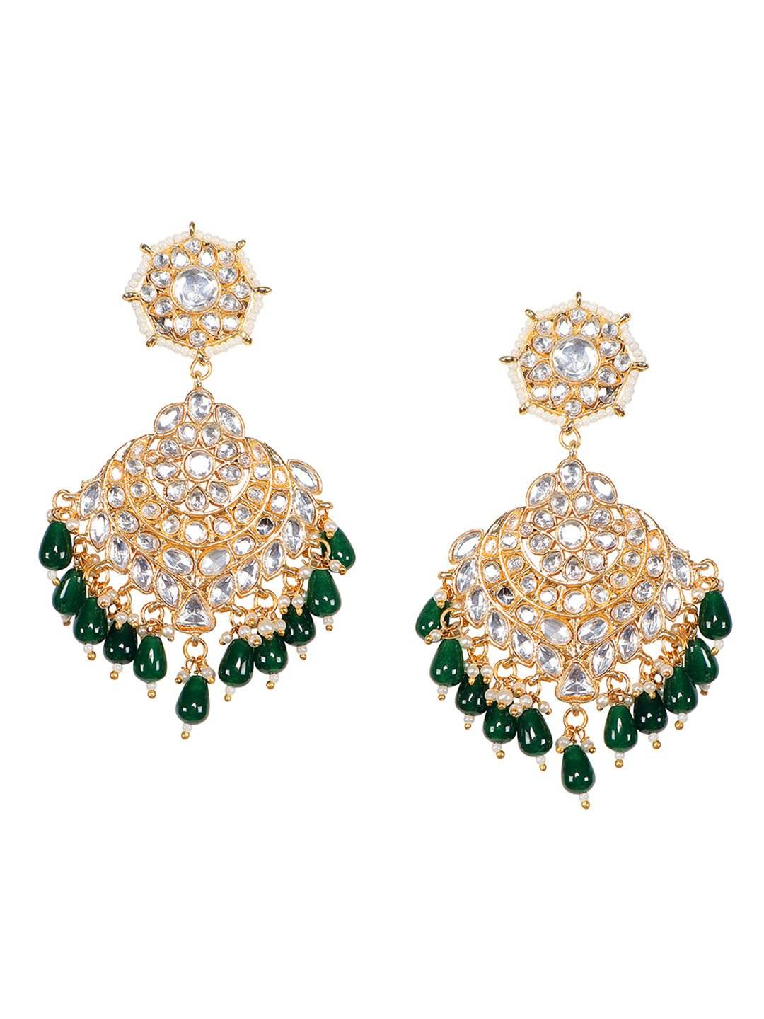 Gold-Plated Moissanite Chandelier Earrings with Green Beads - Auraa Trends