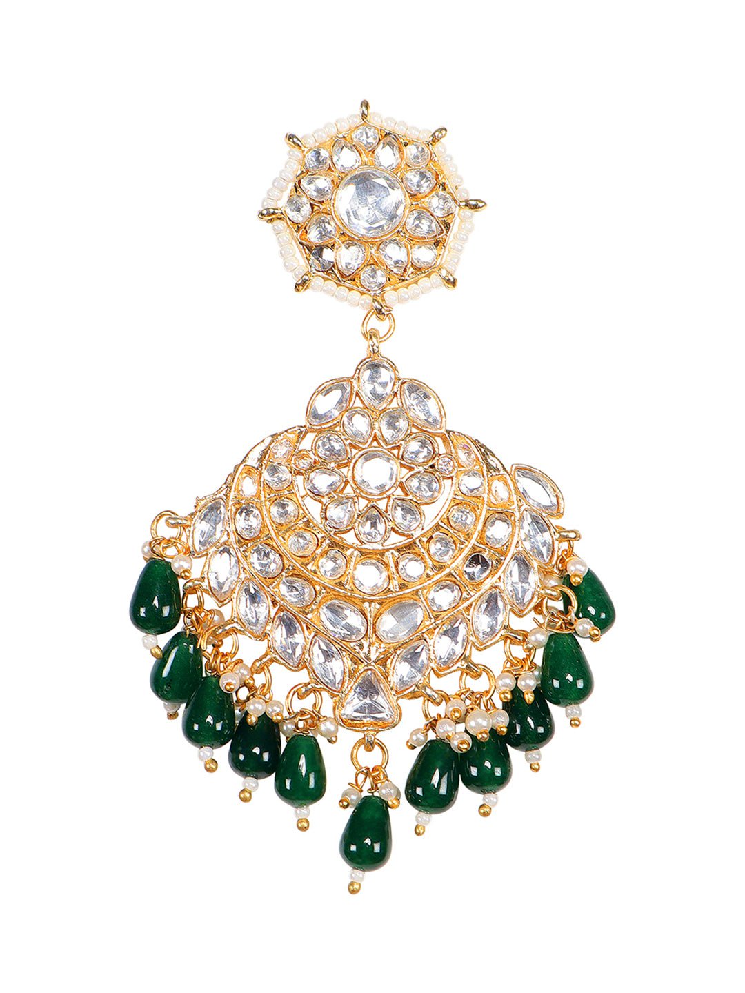 Gold-Plated Moissanite Chandelier Earrings with Green Beads - Auraa Trends - Chandelier Earrings Earringchandelier earrings