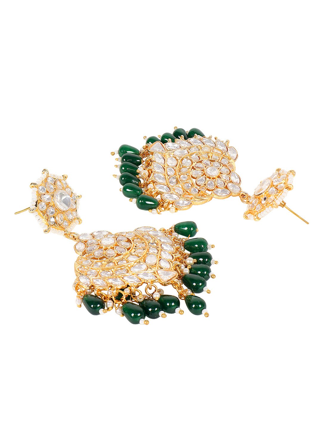 Gold-Plated Moissanite Chandelier Earrings with Green Beads - Auraa Trends - Chandelier Earrings Earringchandelier earrings