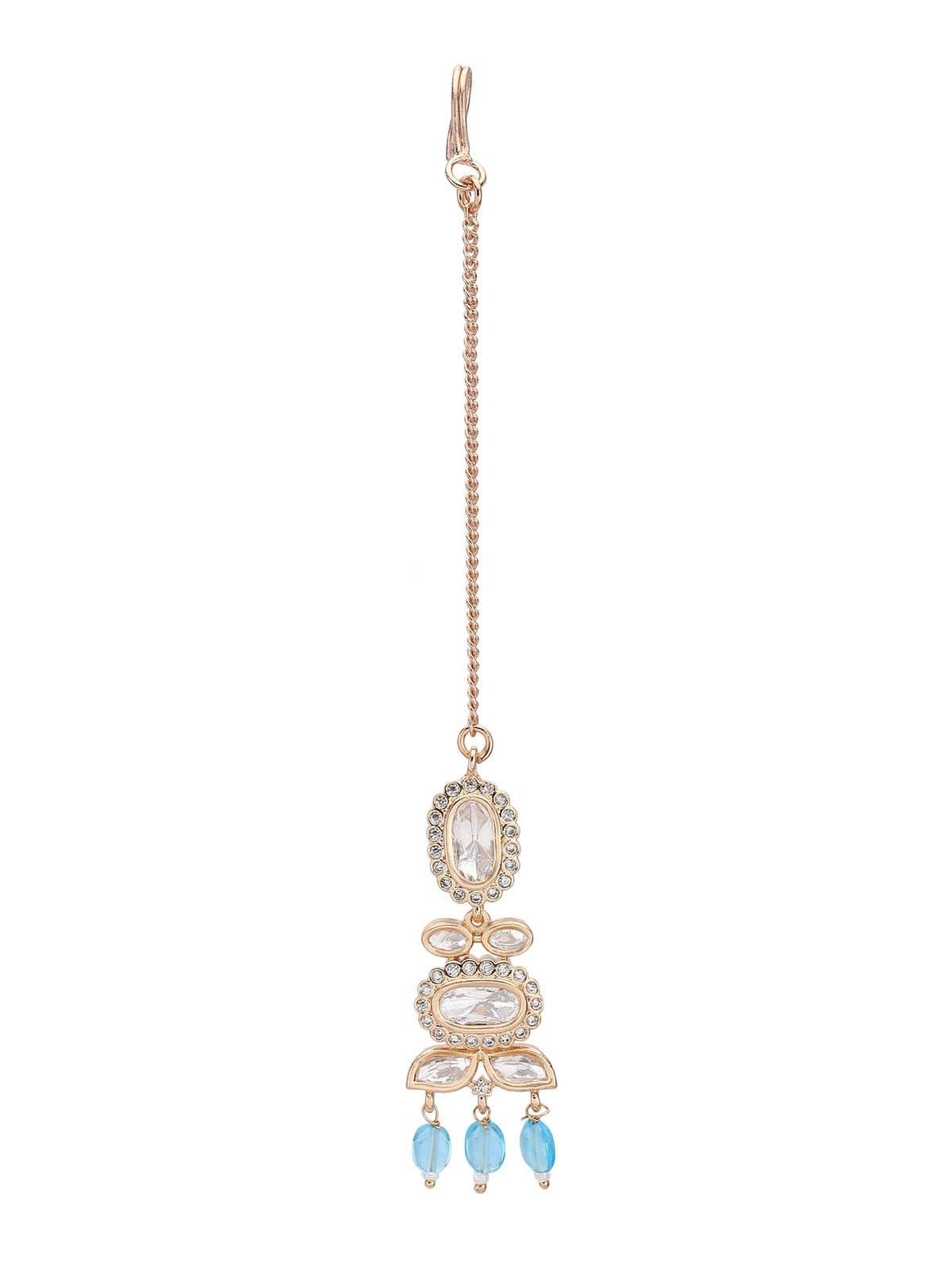 Gold Plated Moissanite Choker Necklace Set with Earrings and Maangtikka - Auraa Trends
