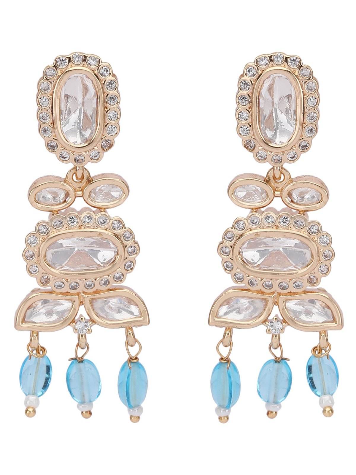 Gold Plated Moissanite Choker Necklace Set with Earrings and Maangtikka - Auraa Trends