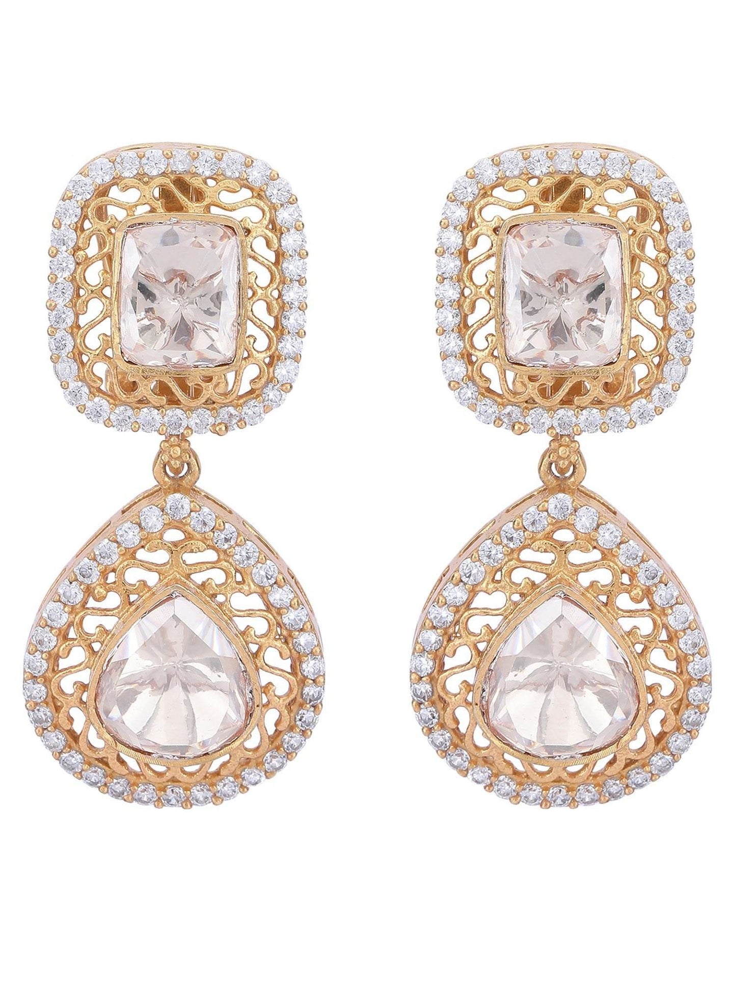 Gold Plated Moissanite Drop Earrings - Auraa Trends