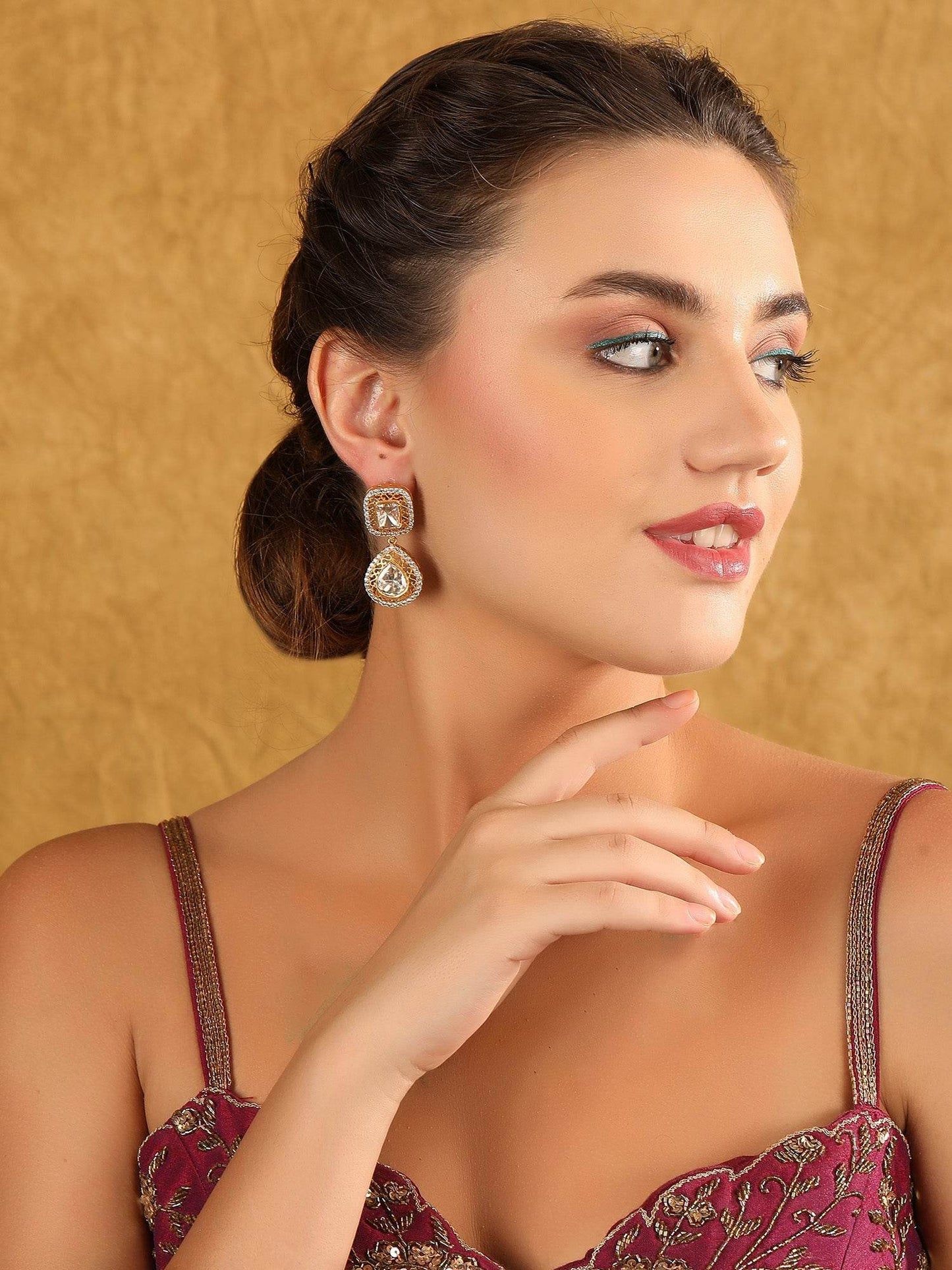 Gold Plated Moissanite Drop Earrings - Auraa Trends