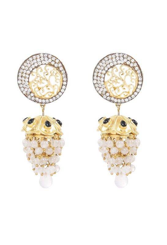 Gold-Plated Moissanite Jhumka Earrings with Pearl Drops - Auraa Trends