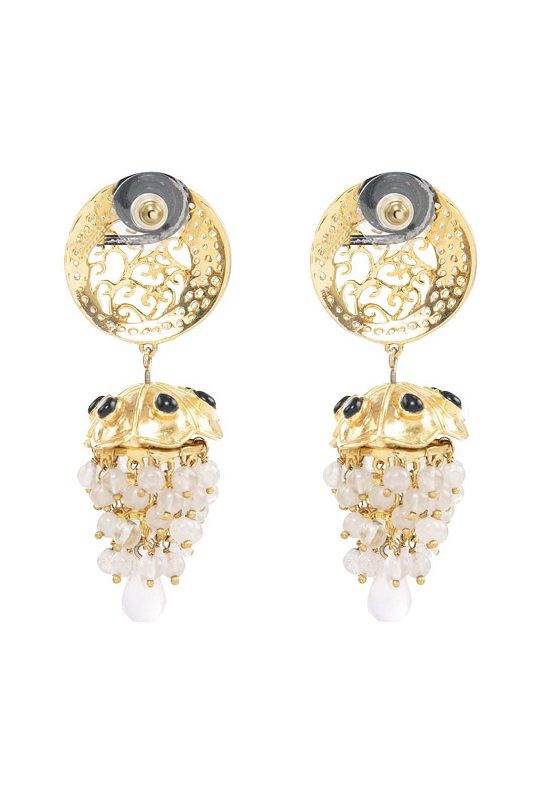 Gold-Plated Moissanite Jhumka Earrings with Pearl Drops - Auraa Trends