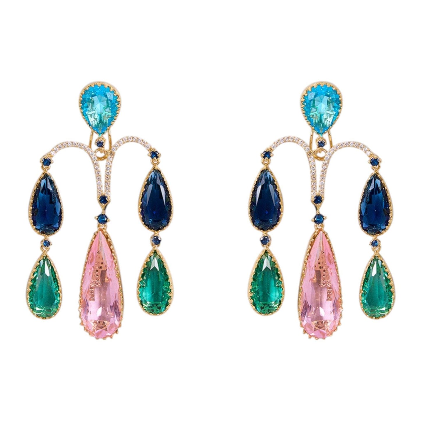 Gold-Plated Multi-Color Teardrop Statement Earrings - Auraa Trends