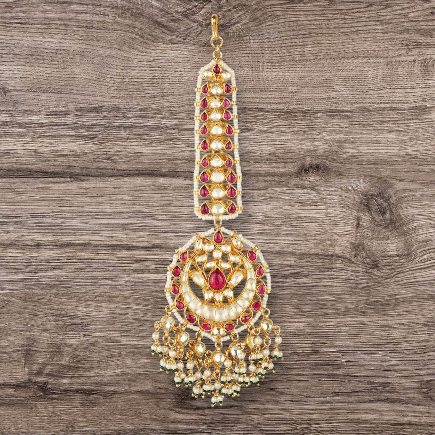 Gold Plated Pearl Drop Maangtikka - Auraa Trends
