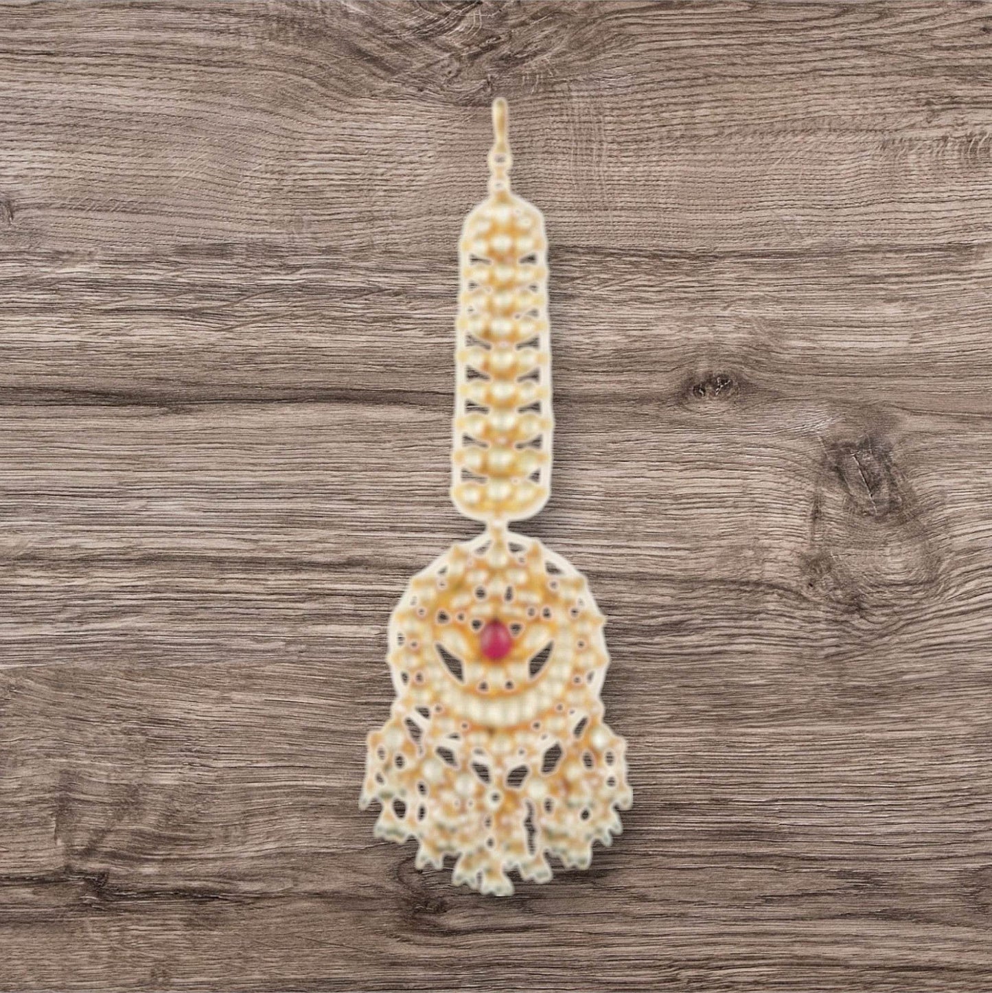 Gold Plated Pearl & Kundan Polki Maangtikka - Auraa Trends