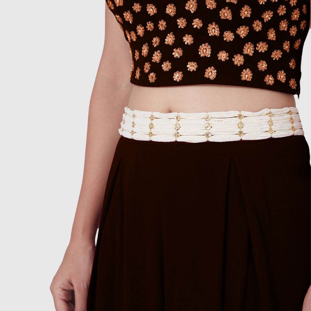 Gold Plated Pearl Waist Belt with Embellished Detailing - Auraa Trends