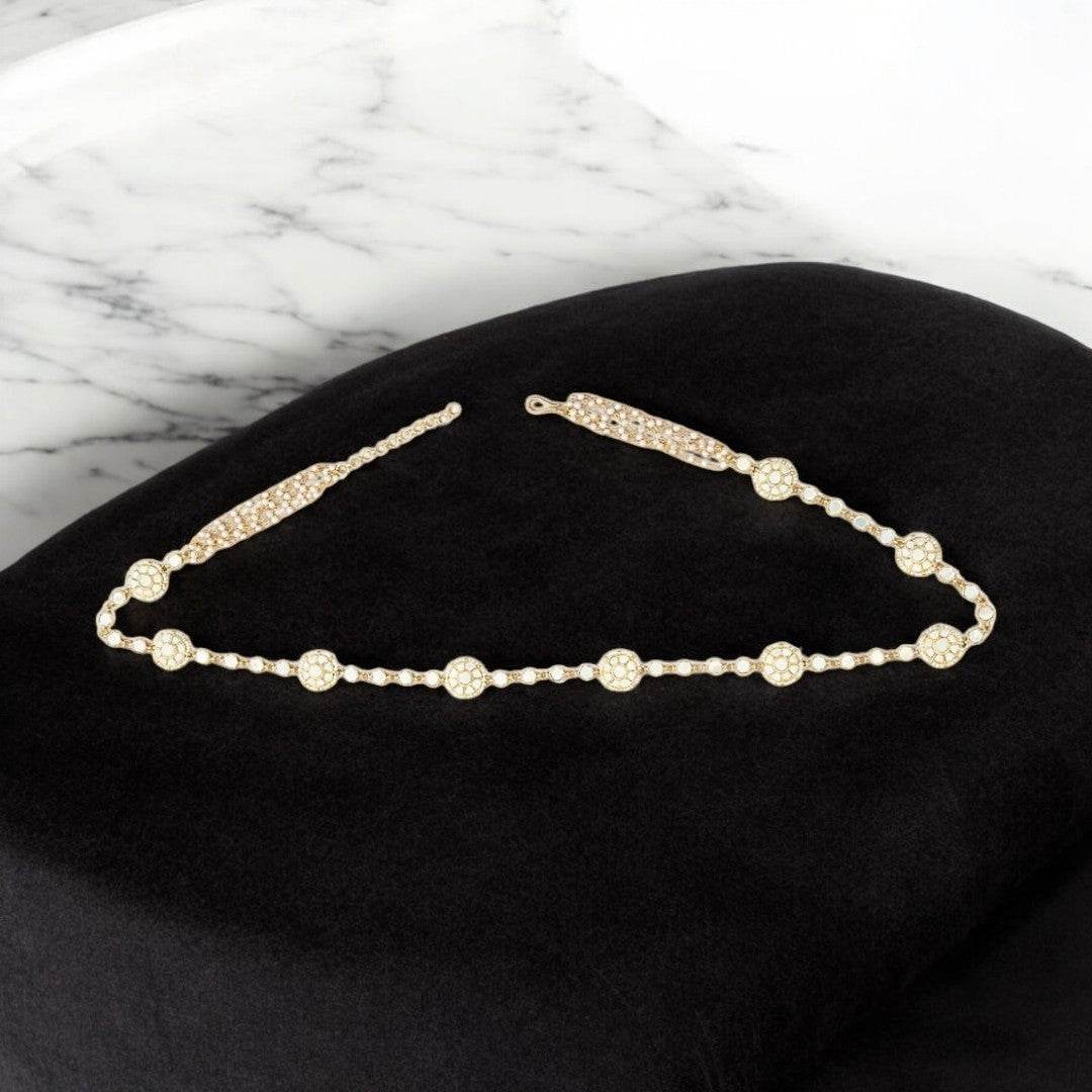 Gold Plated Pearl Waist Belt with Floral Accents - Auraa Trends