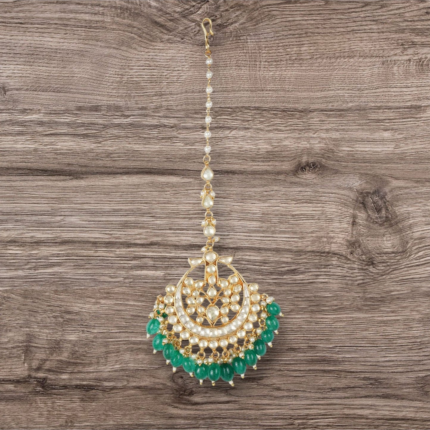 Gold Plated Polki Maangtikka - Auraa Trends - Maangtika - # - Auraa Trends - Gold Plated Polki Maangtikka