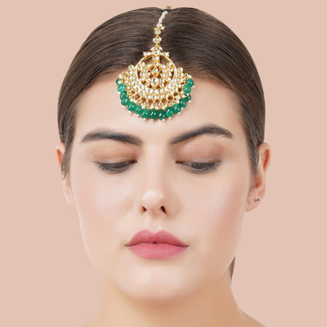 Gold Plated Polki Maangtikka - Auraa Trends - Maangtika - # - Auraa Trends - Gold Plated Polki Maangtikka