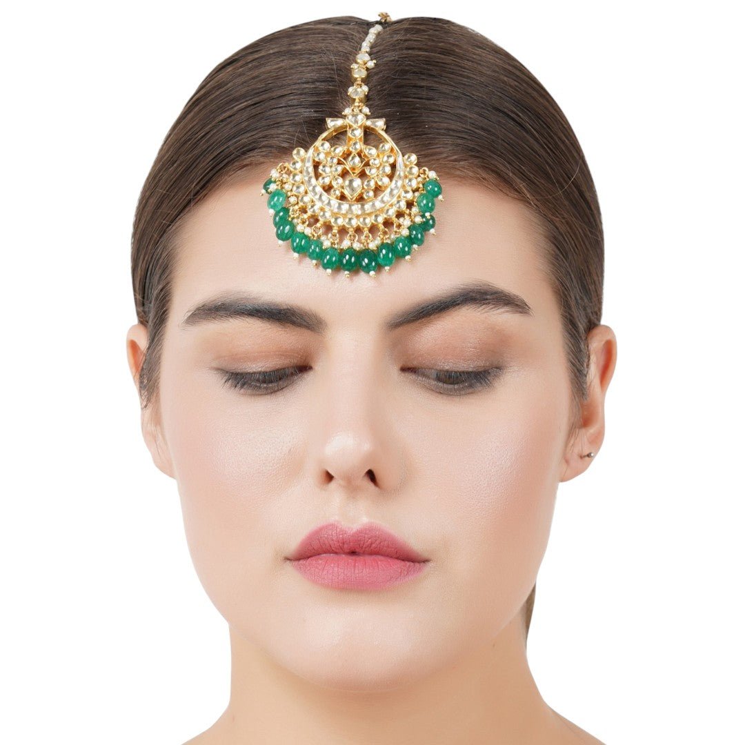 Gold Plated Polki Maangtikka - Auraa Trends - Maangtika - # - Auraa Trends - Gold Plated Polki Maangtikka