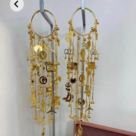 Gold-Plated Punjabi Bridal Kaleere with Alphabet, Number & Charm Danglers - Auraa Trends
