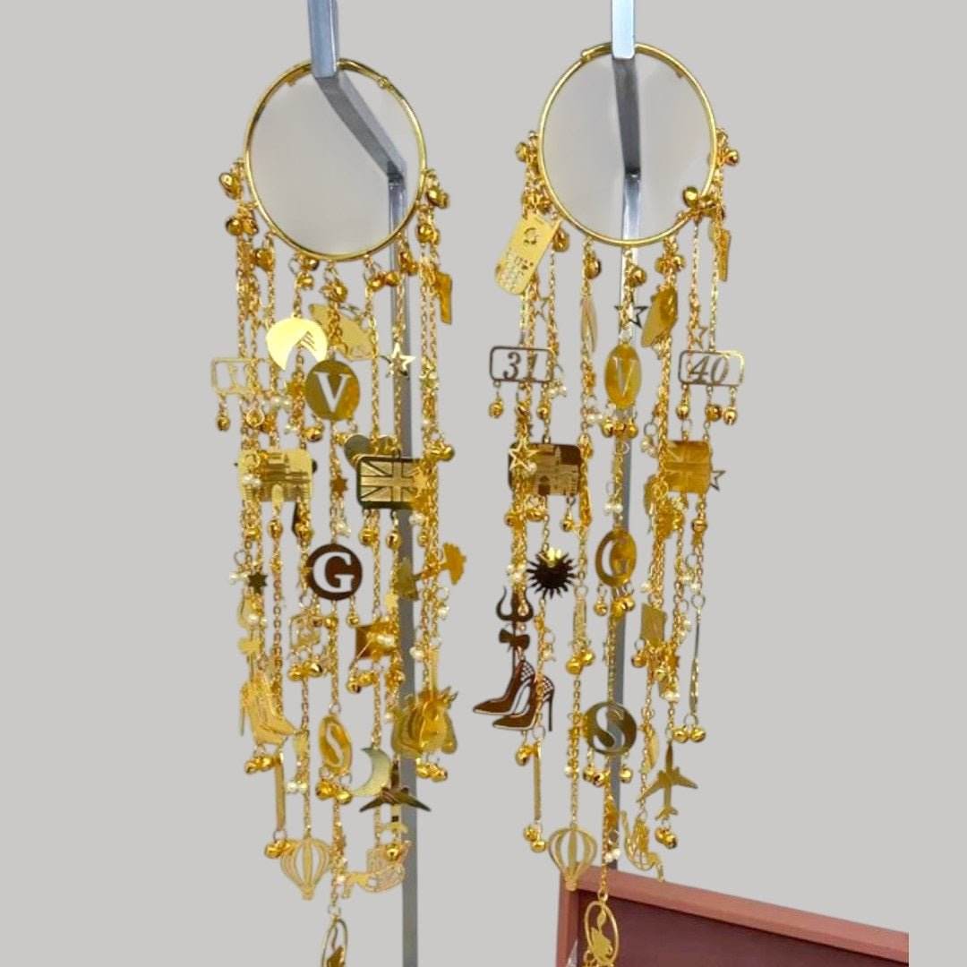 Gold-Plated Punjabi Bridal Kaleere with Alphabet, Number & Charm Danglers - Auraa Trends