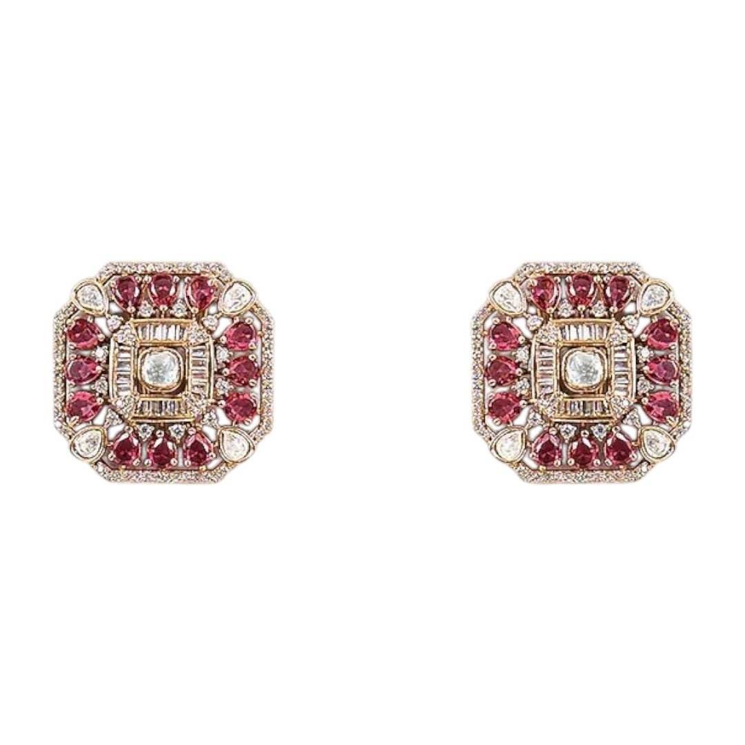 Gold-Plated Red Kundan & Pearl Choker Necklace Set with Stud Earrings - Auraa Trends