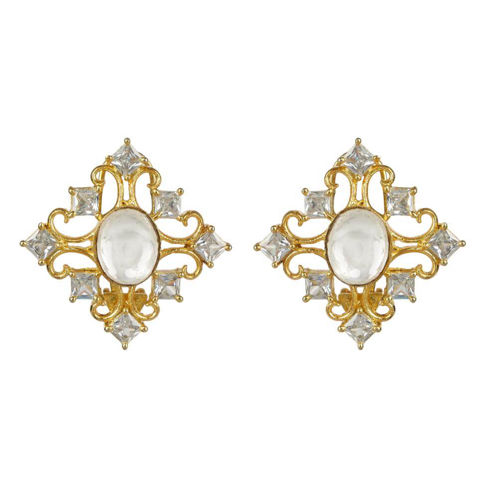 Gold-Plated Square Kundan Stud Earrings - Auraa Trends