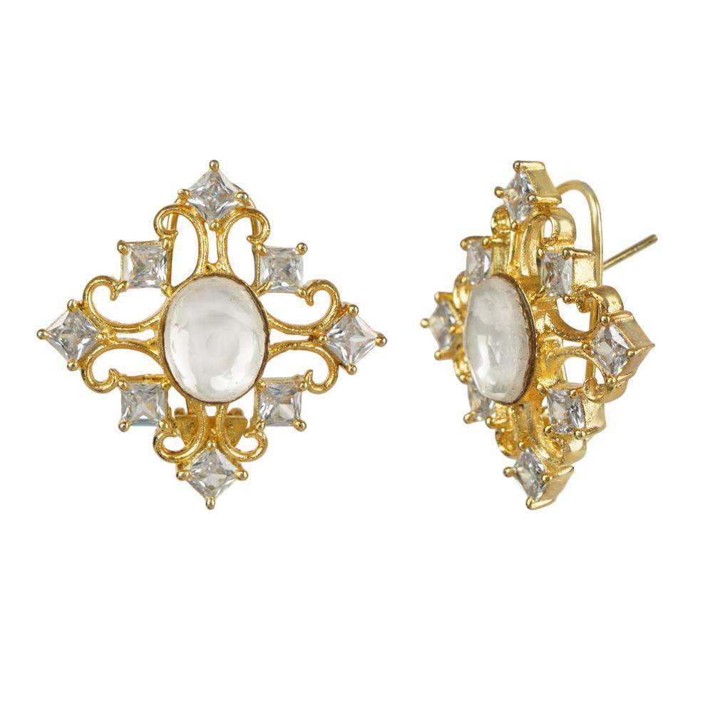 Gold-Plated Square Kundan Stud Earrings - Auraa Trends