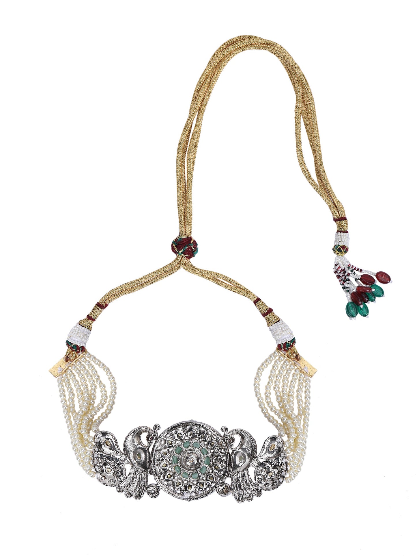 Gold-Plated Stones & Beads Studded Choker Necklace Set - Auraa Trends - Choker -Bridal Collection Choker choker set for women