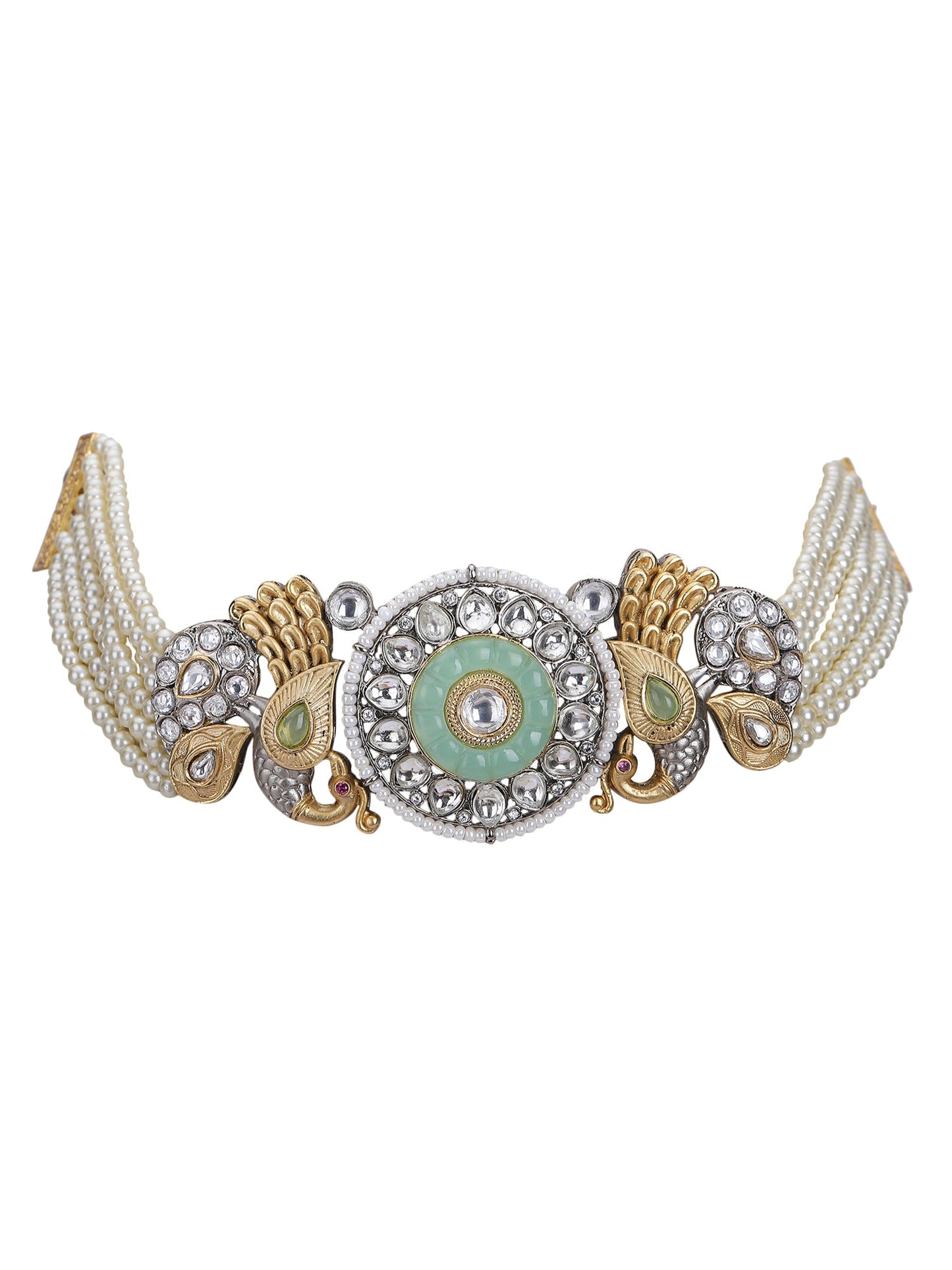Gold-Plated Stones & Beads Studded Choker Necklace Set - Auraa Trends - Choker -Bridal Collection Choker choker set for women