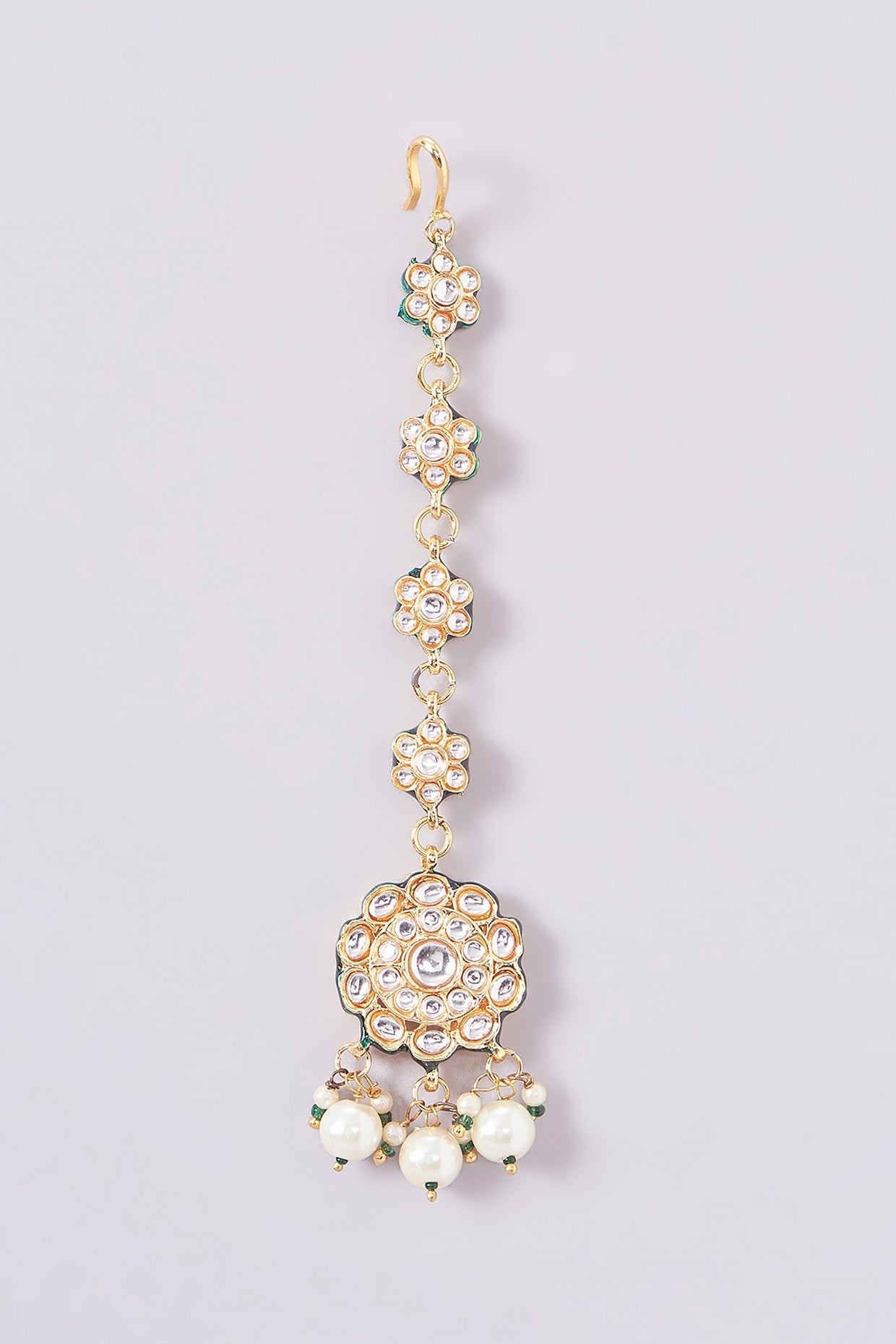 Gold Plated White Kundan Polki Earrings With Maangtikka - Auraa Trends - Maangtika - # - Auraa Trends - Gold Plated White Kundan Polki Earrings With Maangtikka
