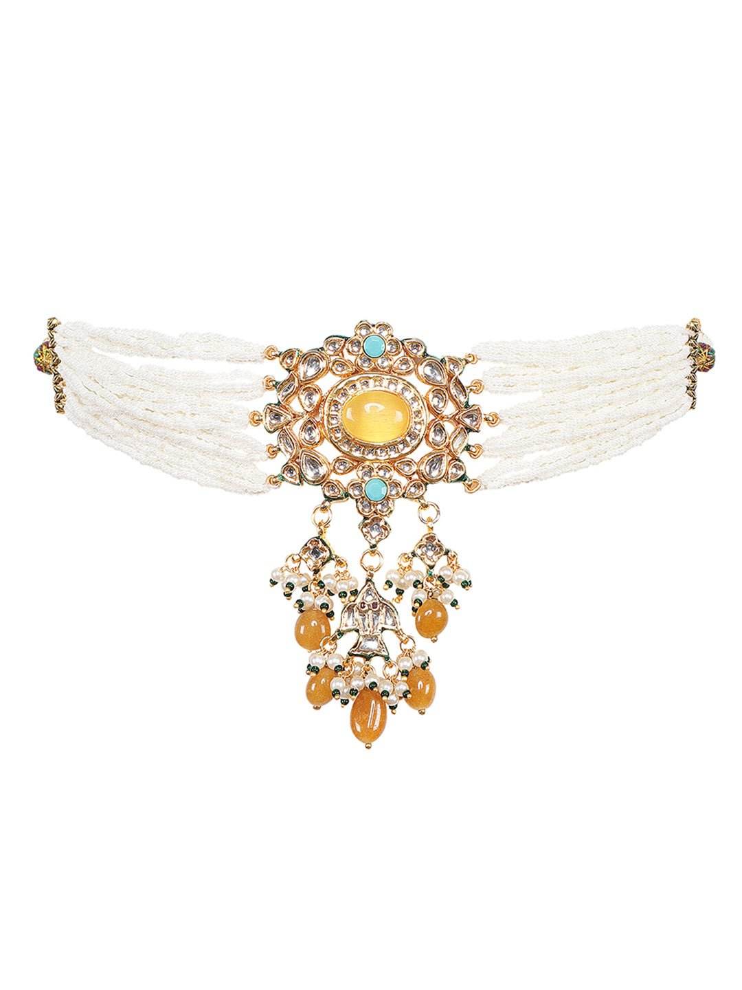 Gold Plated Yellow Kundan Traditional Choker Set For Women - Auraa Trends