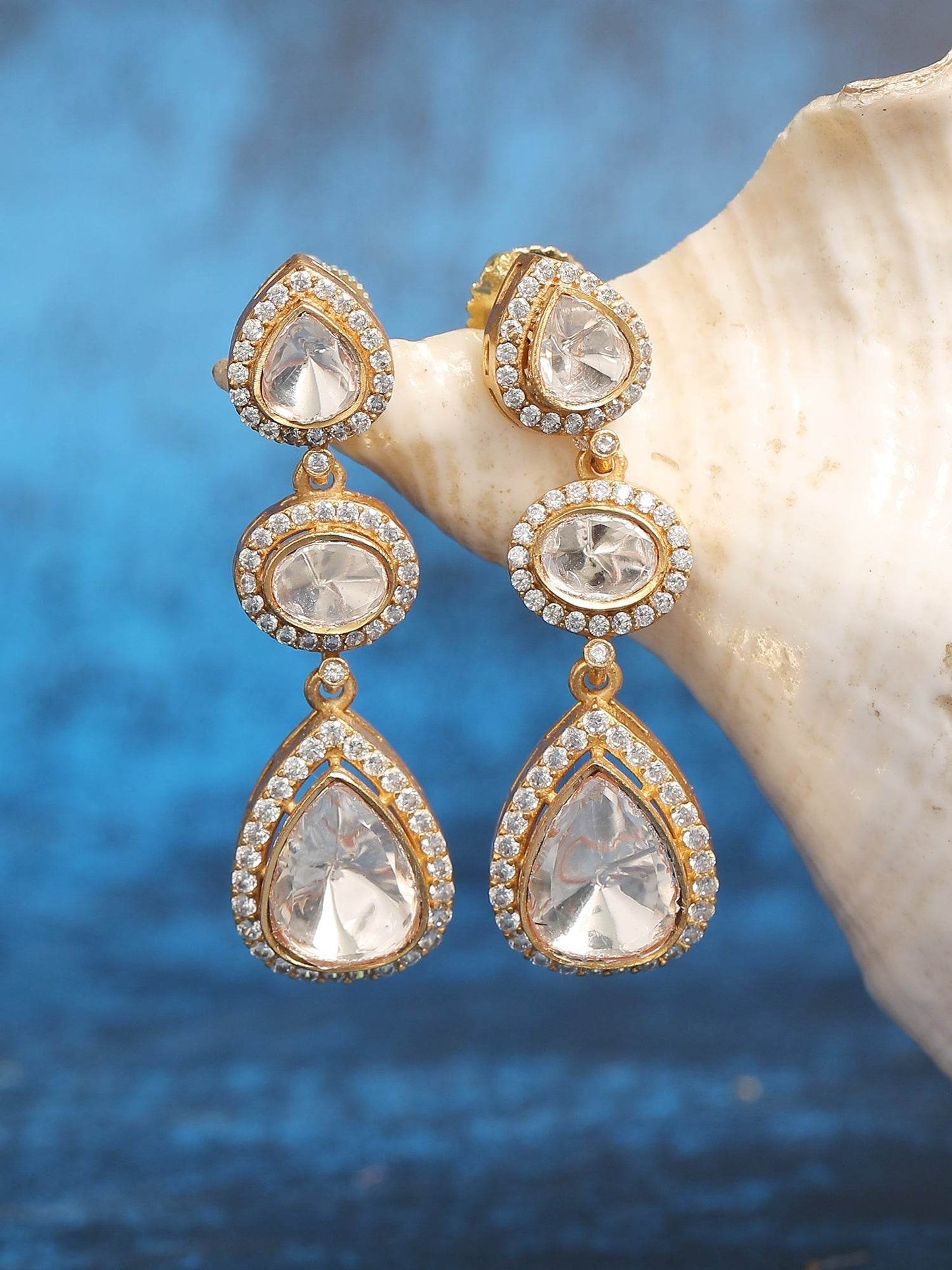 Gold-Plated Zircon Stoned Teardrop Drop Earring - Auraa Trends