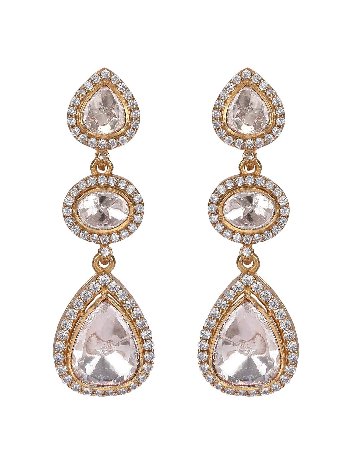 Gold-Plated Zircon Stoned Teardrop Drop Earring - Auraa Trends