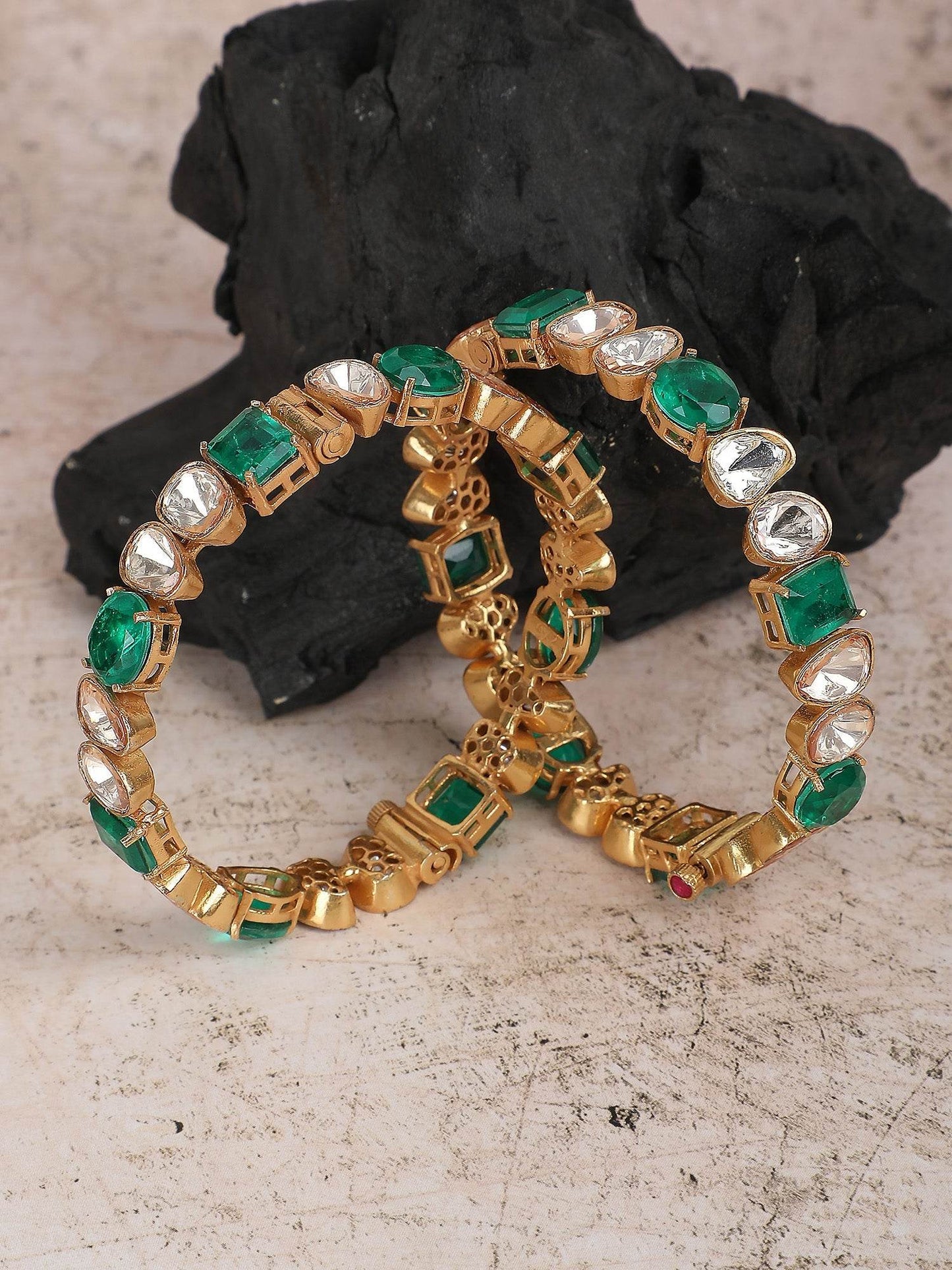 Gold-Tone Kundan Moissanite Bracelet Set - Auraa Trends