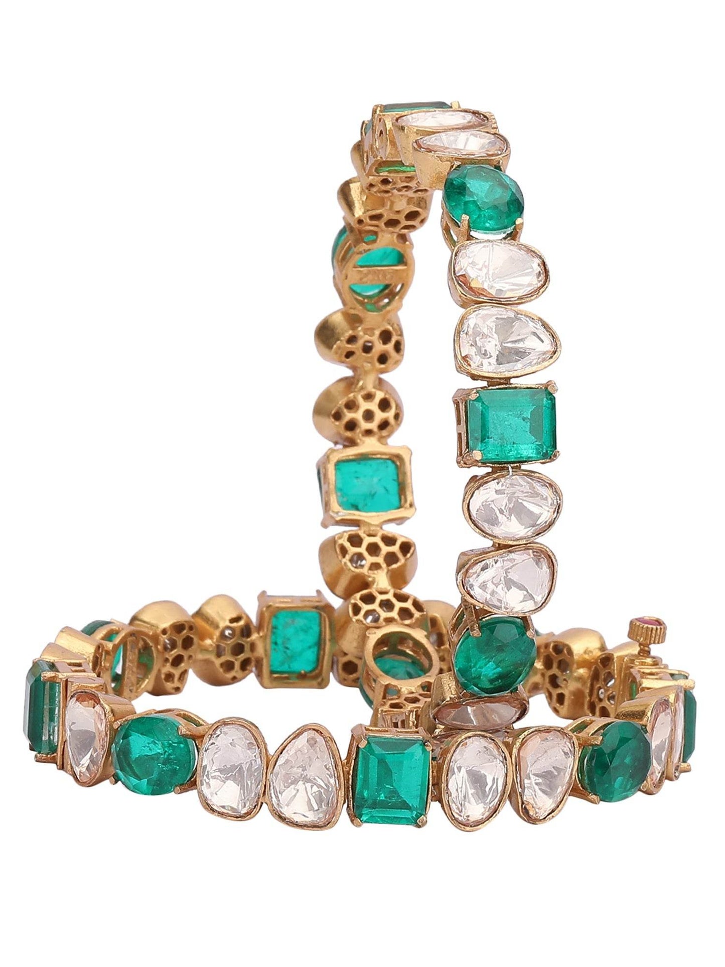 Gold-Tone Kundan Moissanite Bracelet Set - Auraa Trends