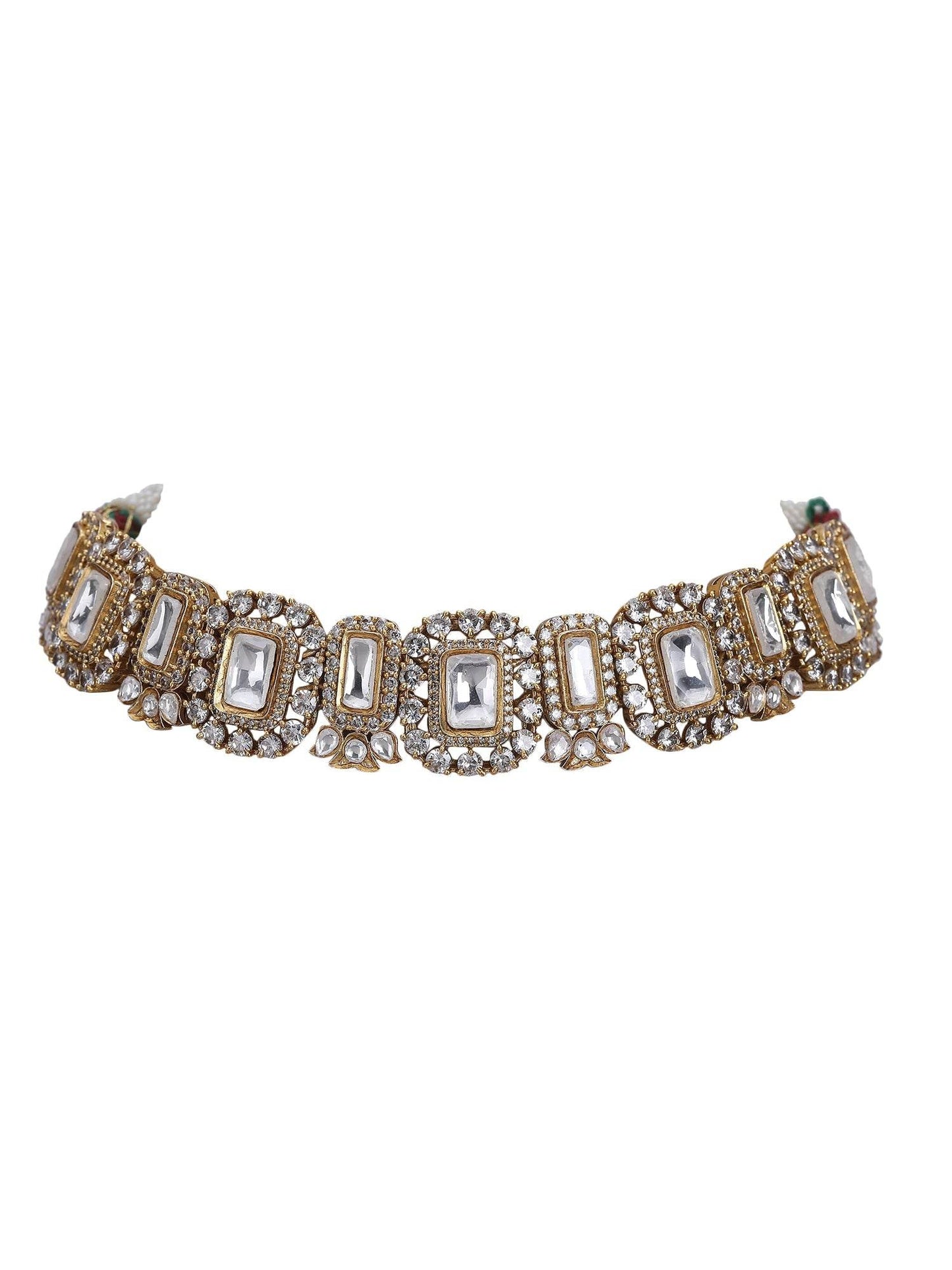 Gold Tone Moissanite Choker Necklace Set with Earrings - Auraa Trends
