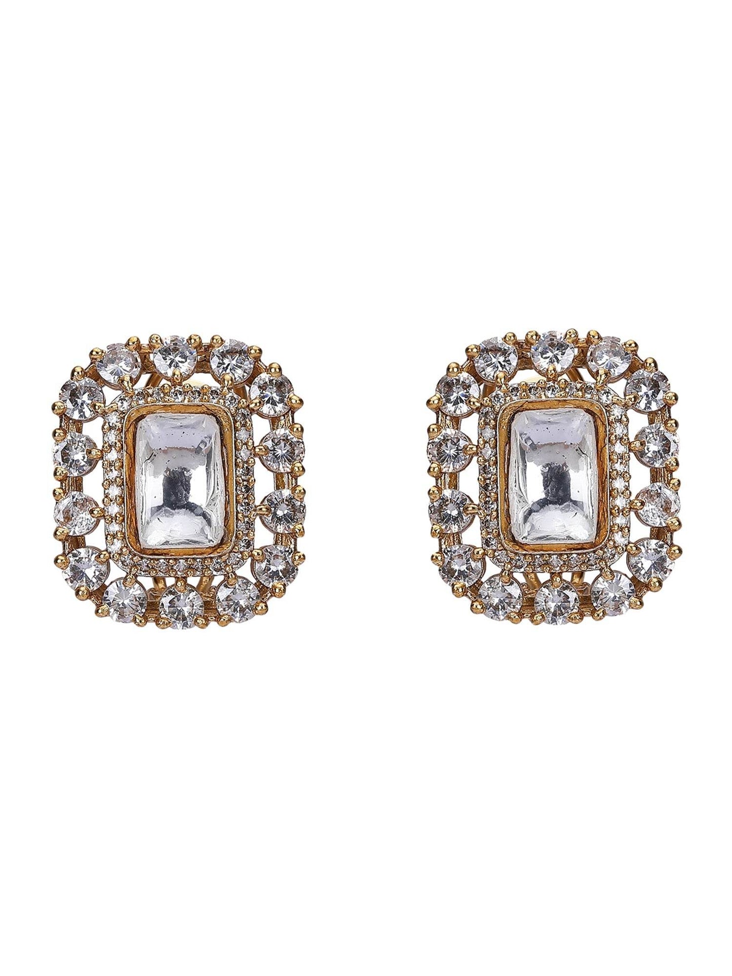 Gold Tone Moissanite Choker Necklace Set with Earrings - Auraa Trends