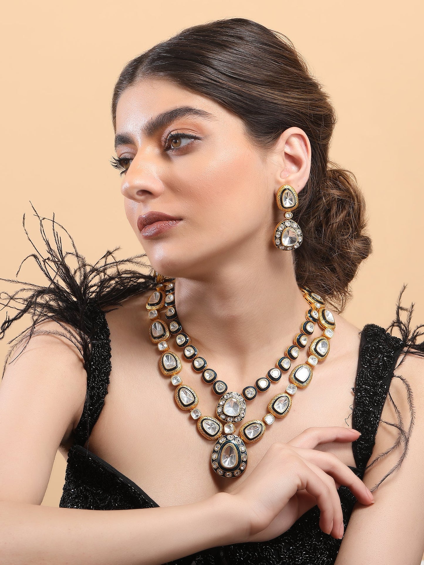 Gold Tone Polki Necklace For women - Auraa Trends - Necklace Set - # - Auraa Trends - Gold Tone Polki Necklace For women