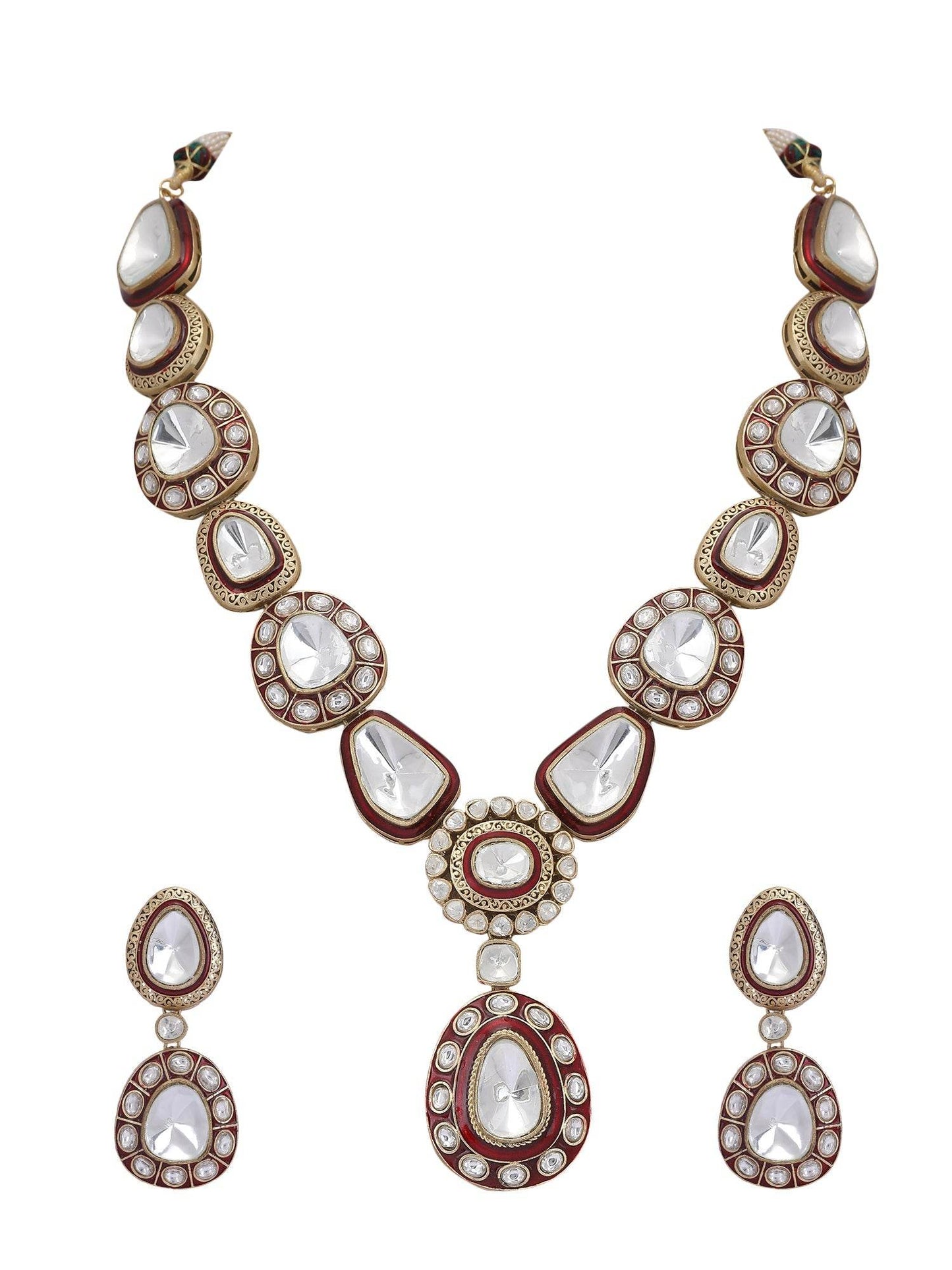 Gold Tone Polki Necklace Set for women - Auraa Trends
