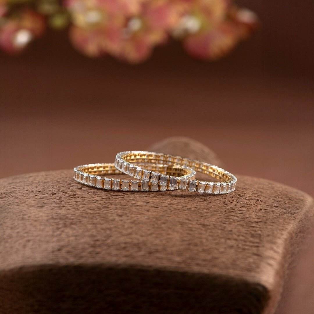 Gold-Toned Baguette-Cut Diamond Bangles – Regal Radiance - Auraa Trends