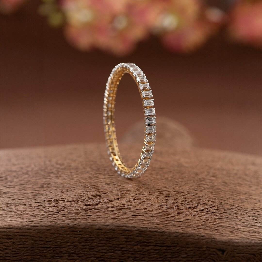 Gold-Toned Baguette-Cut Diamond Bangles – Regal Radiance - Auraa Trends