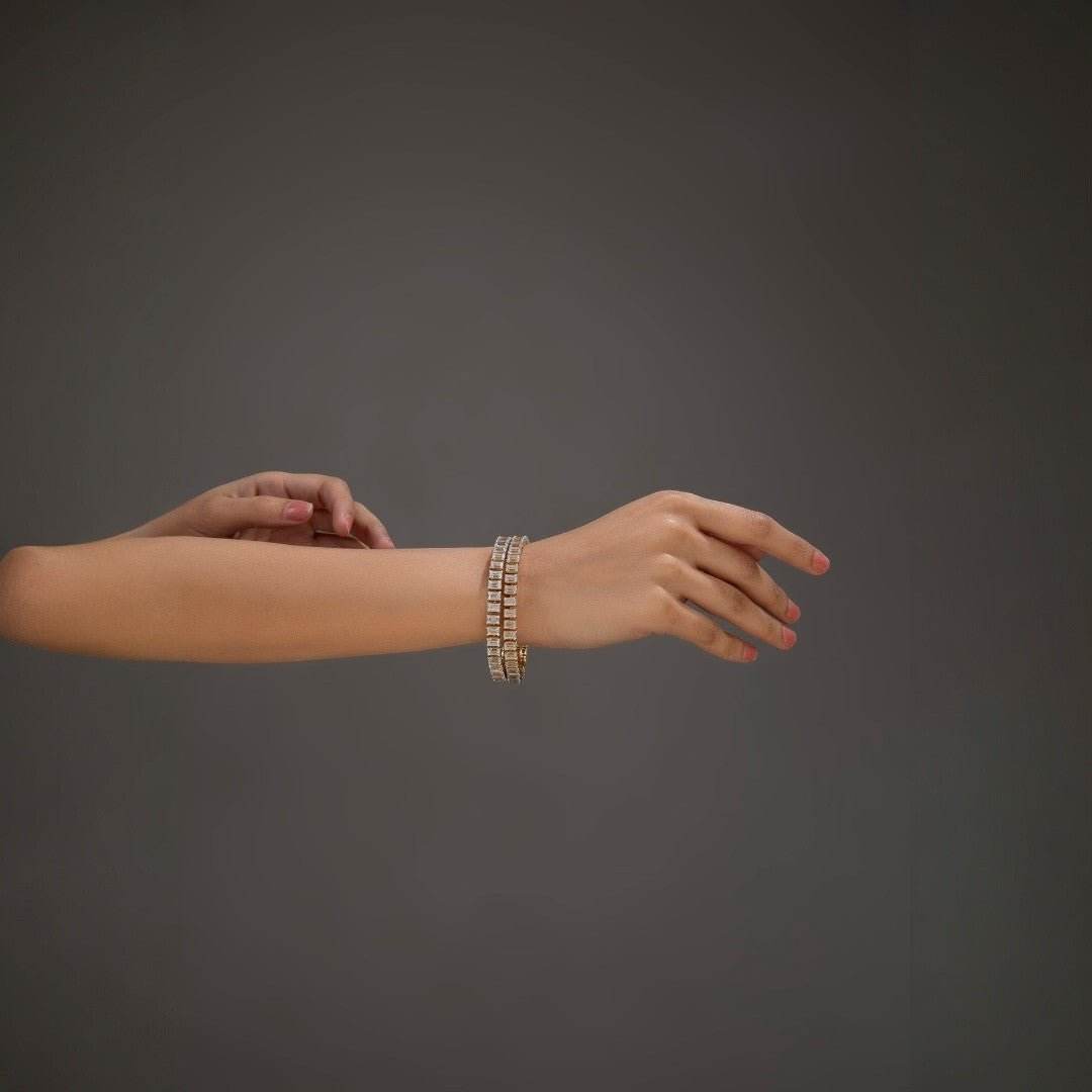 Gold-Toned Baguette-Cut Diamond Bangles – Regal Radiance - Auraa Trends