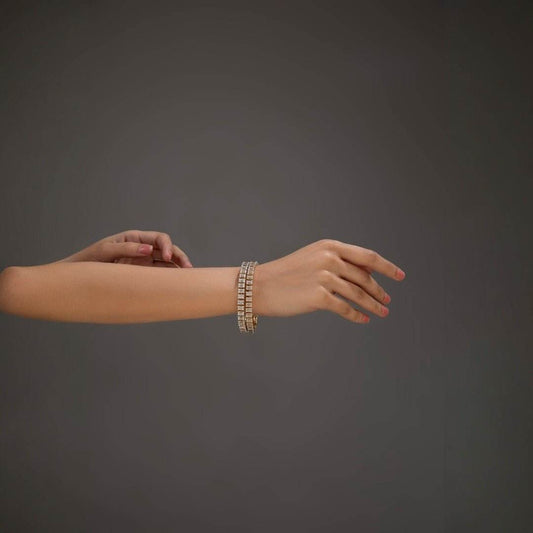 Gold-Toned Baguette-Cut Diamond Bangles – Regal Radiance - Auraa Trends