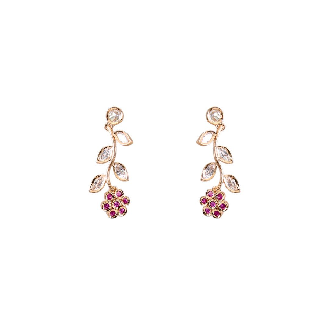 Gold - Toned Floral Kundan Necklace Set featuring Pink Stone Accents - Auraa Trends - Necklace - Gold - Toned Floral Kundan