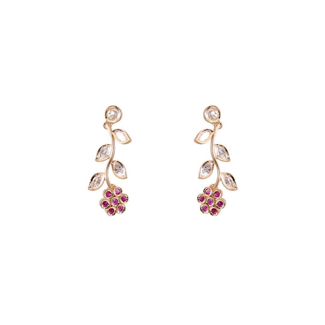 Gold-Toned Floral Kundan Necklace Set featuring Pink Stone Accents - Auraa Trends
