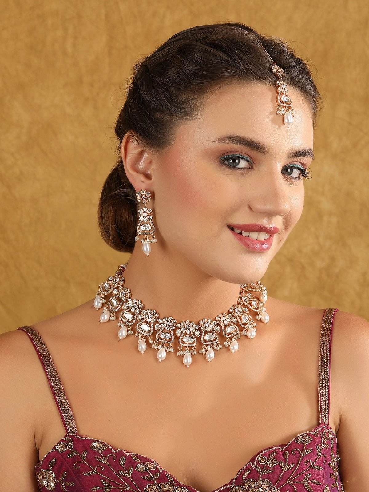 Gold-Toned & White Gold Plated Beaded Handcrafted Jewellery Set - Auraa Trends