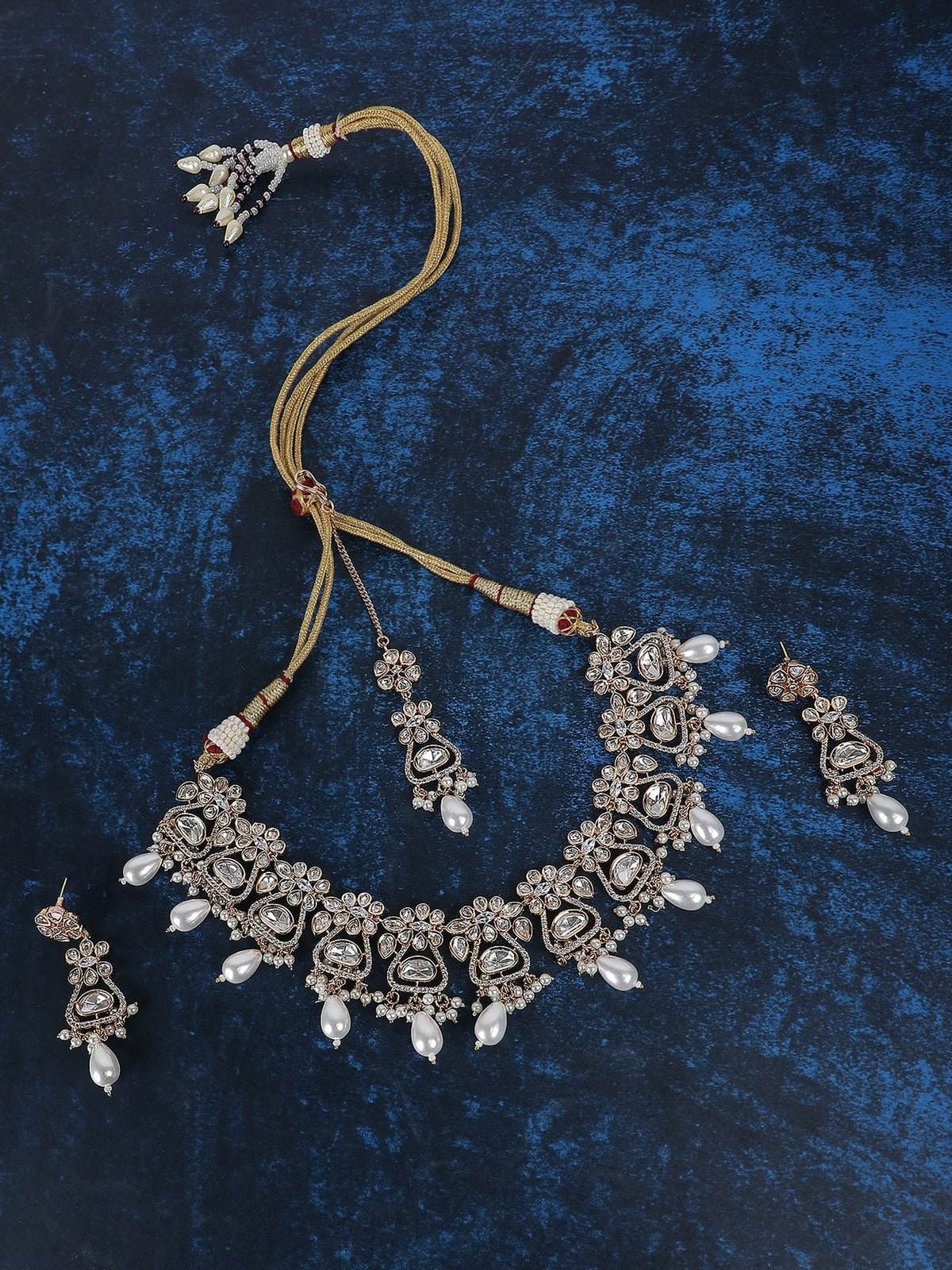 Gold-Toned & White Gold Plated Beaded Handcrafted Jewellery Set - Auraa Trends
