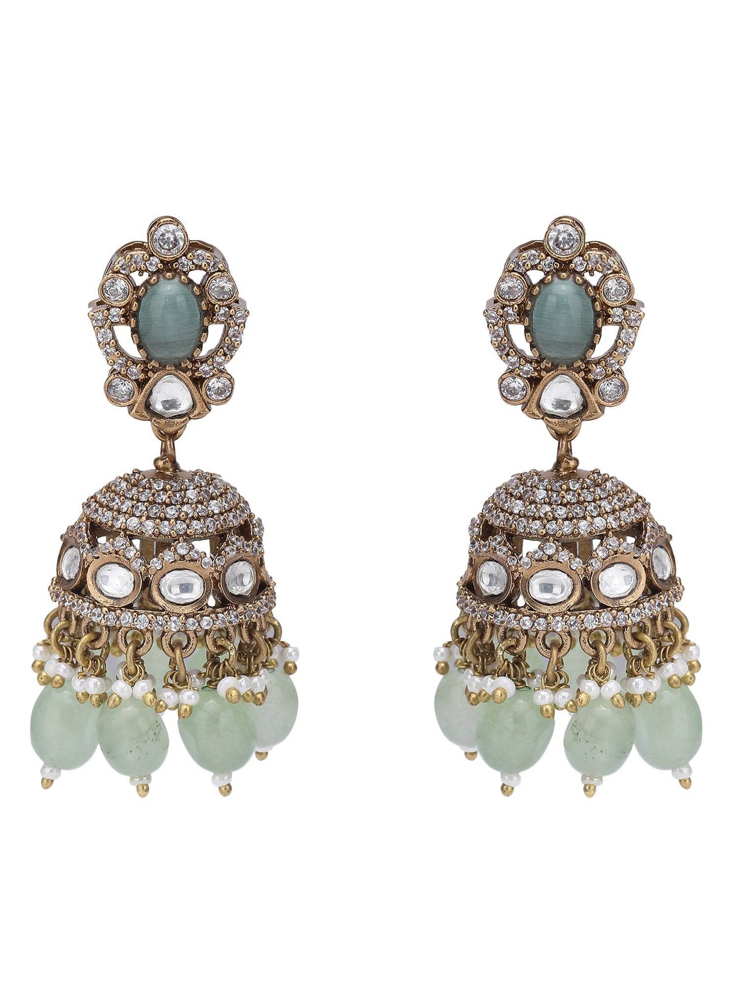 Gold-Toned & White Gold Plated Kundan-Polki Handcrafted Beaded Necklace Set For Girls - Auraa Trends