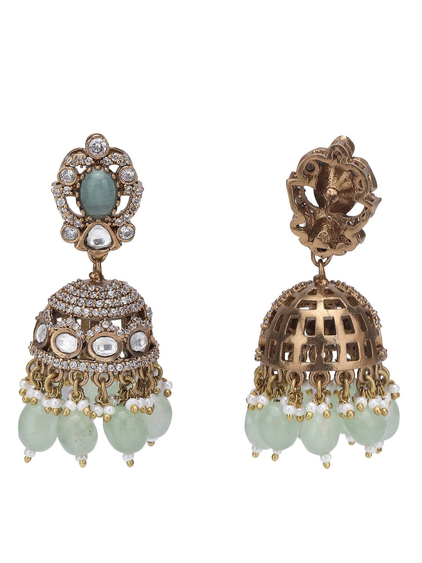 Gold-Toned & White Gold Plated Kundan-Polki Handcrafted Beaded Necklace Set For Girls - Auraa Trends