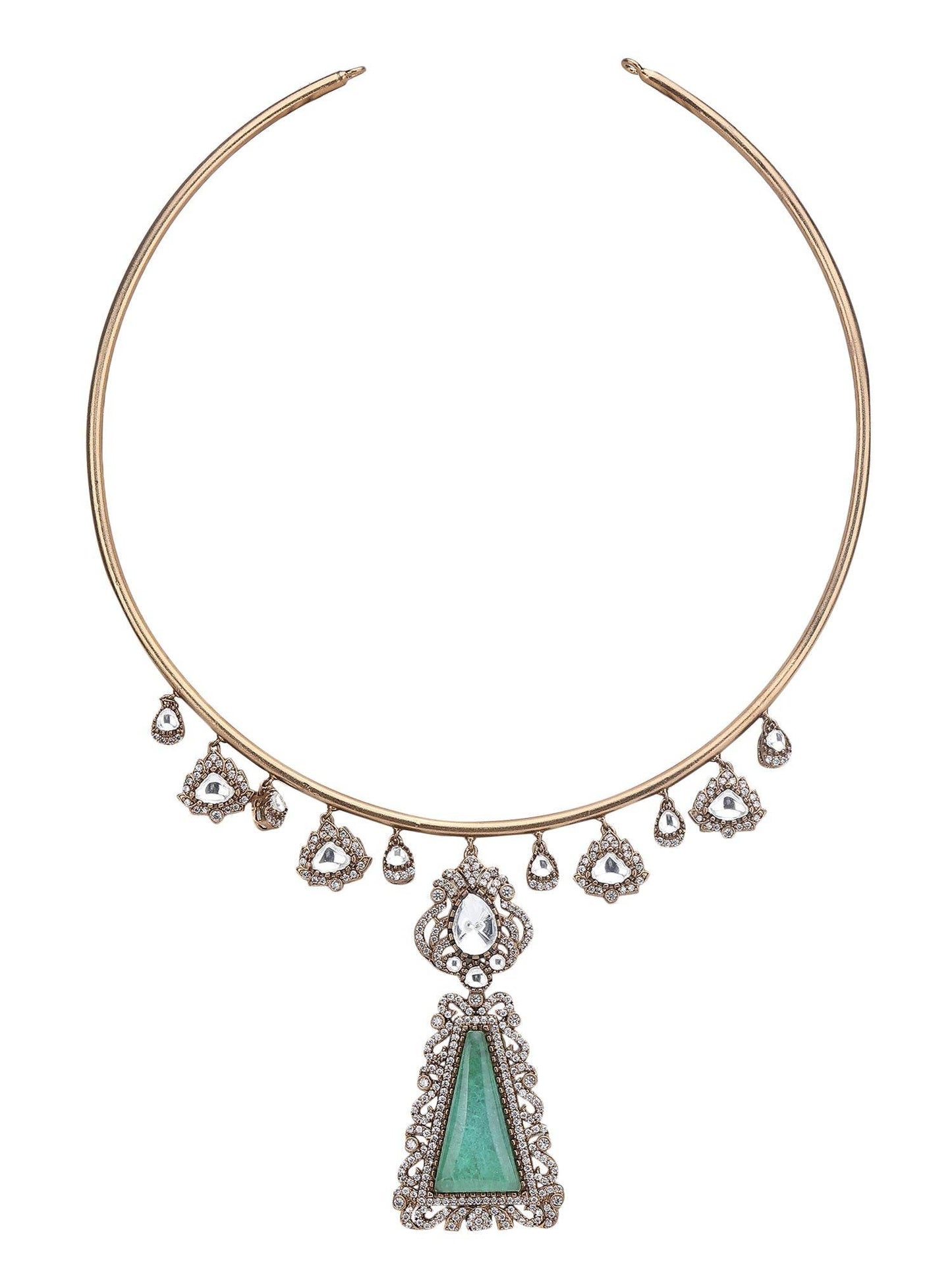 Gold-Toned & White Gold Plated Kundan-Polki Handcrafted Beaded Necklace Set For Girls - Auraa Trends