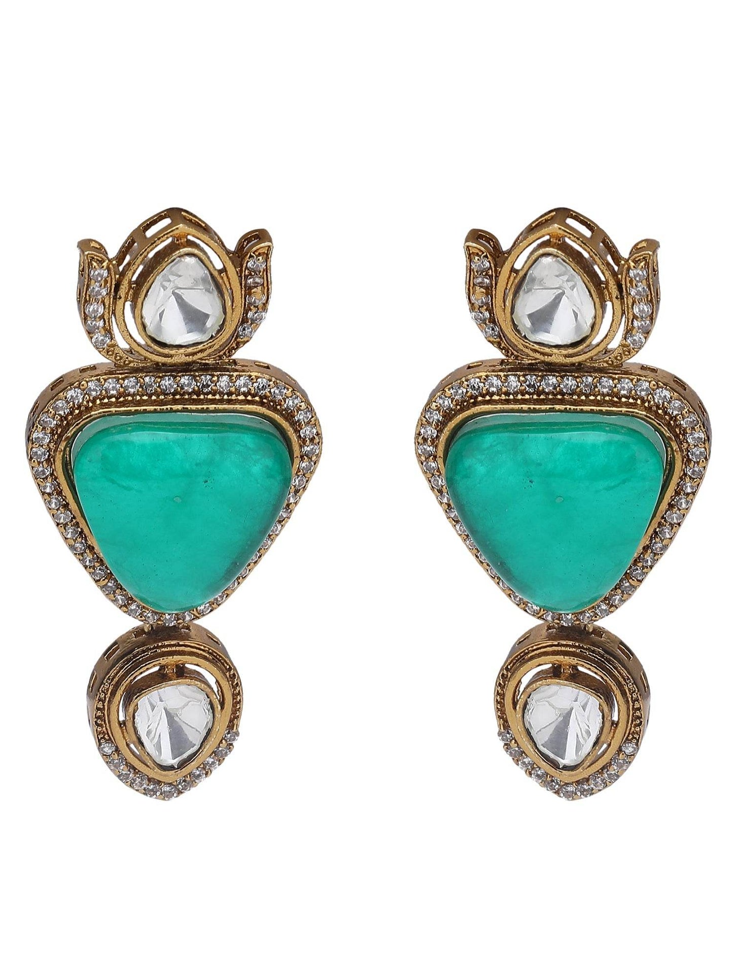 Gold-Toned & White Gold-Plated Kundan-Polki Handcrafted Beaded Necklace Set - Auraa Trends