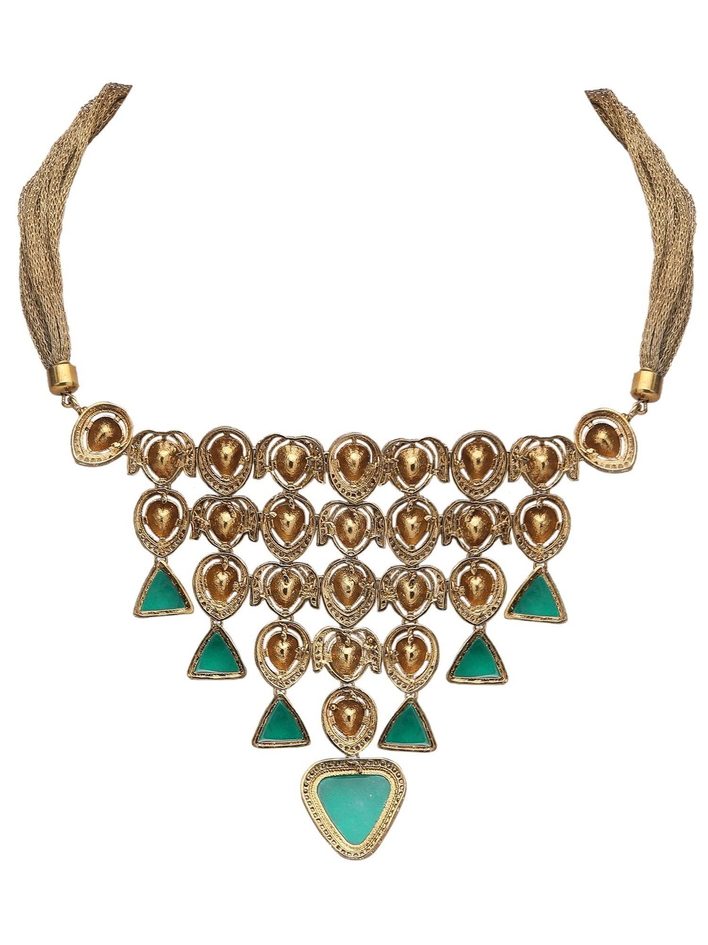 Gold-Toned & White Gold-Plated Kundan-Polki Handcrafted Beaded Necklace Set - Auraa Trends