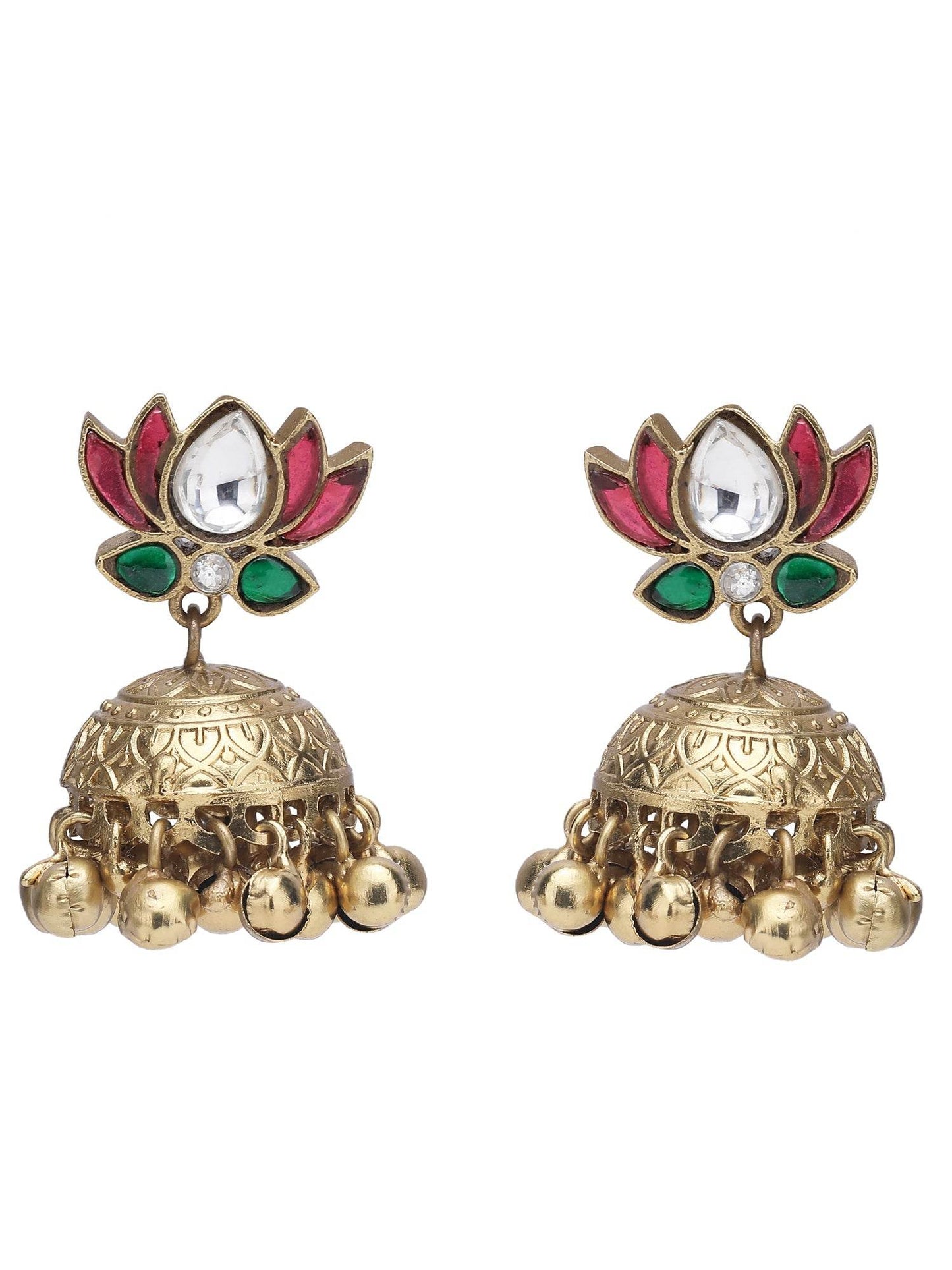 Gold-Toned & White Gold Plated Kundan-Polki Handcrafted Choker Necklace Set - Auraa Trends