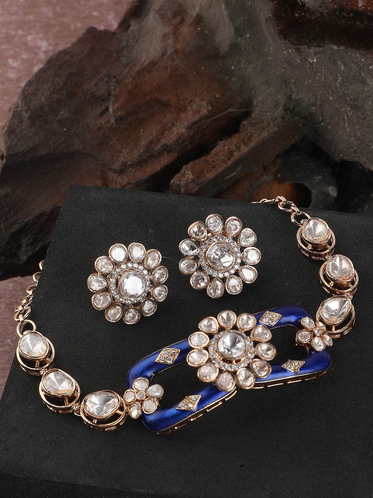 Gold-Toned & White Gold-Plated Moissanite Choker Set - Auraa Trends